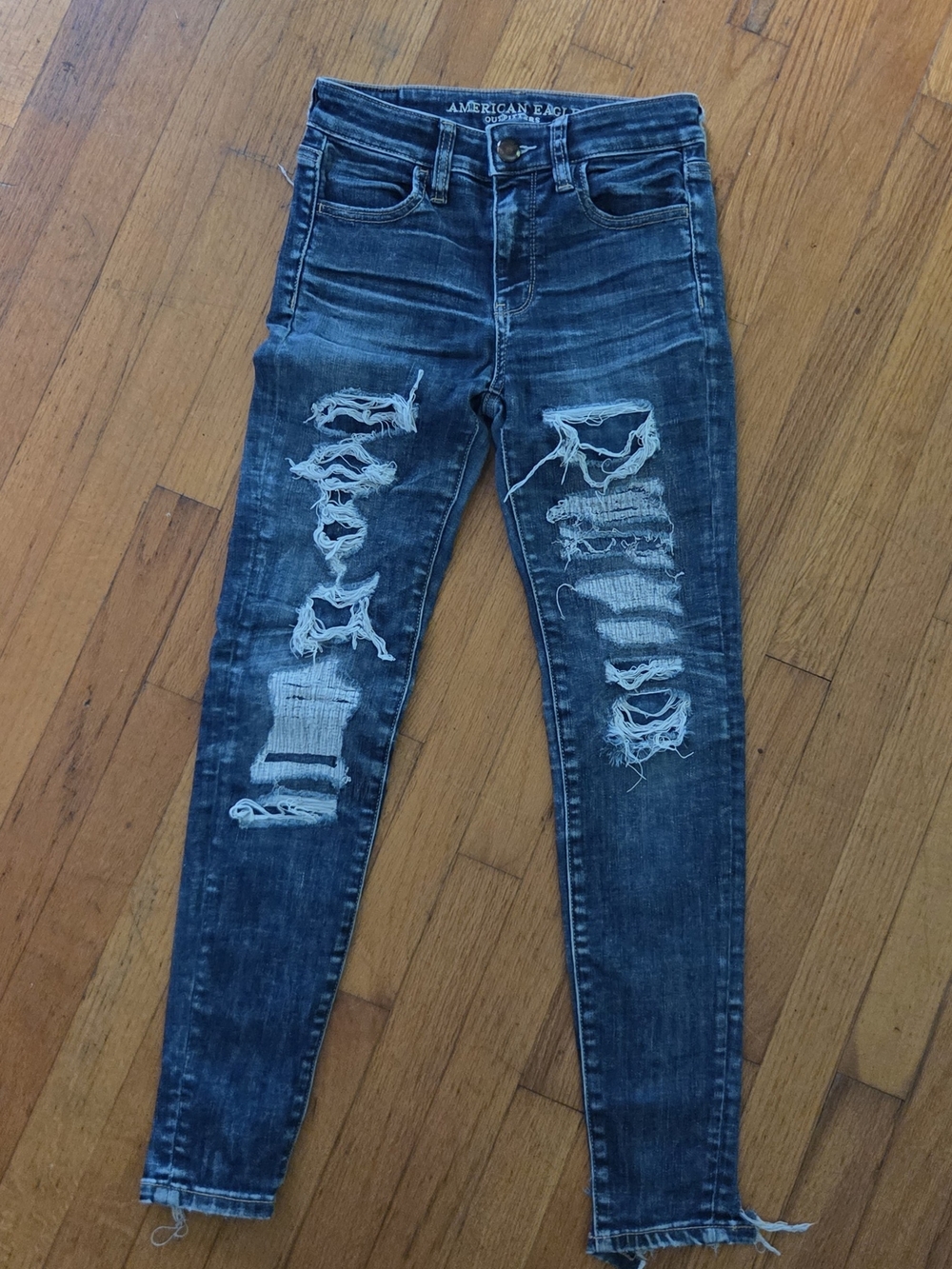 American Eagle Outfitters Ripped Skinny Jeans - Dark Blue